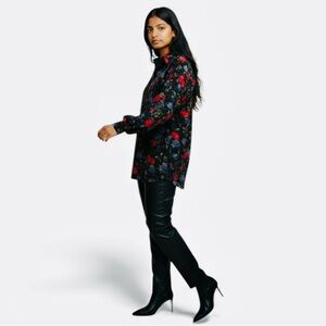 Vintage velveteen floral blouse CAPACITY Knits black red blue medium